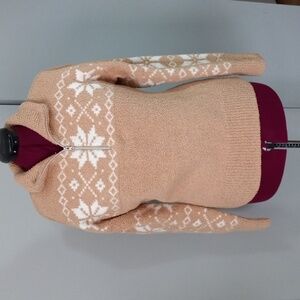 Style & Co. Womens Tan and White Half Zip-Up Sweater Size L